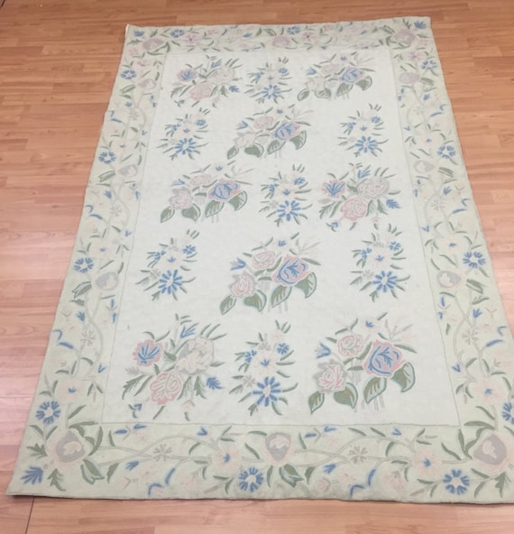 4' x 6'2" Chinese Stitch Work Oriental Rug - Hand Made - 100% Wool