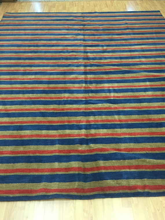 8'6 x 9'8 Indian Nepal Oriental Rug - Versace Stripes - Hand Made - 100% Wool