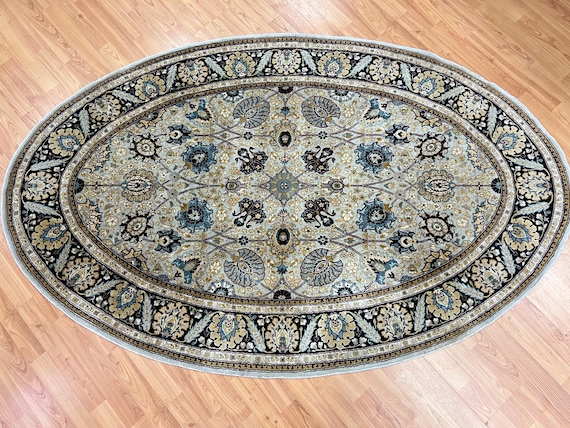 4'1" x 6'5" Oval Pakistani Tab riz Oriental Rug - Hand Made - 100% Wool