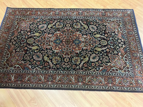 2'7" x 4'1" Antique Kashmir Oriental Rug - 1950s - Hand Made - Silk Pile