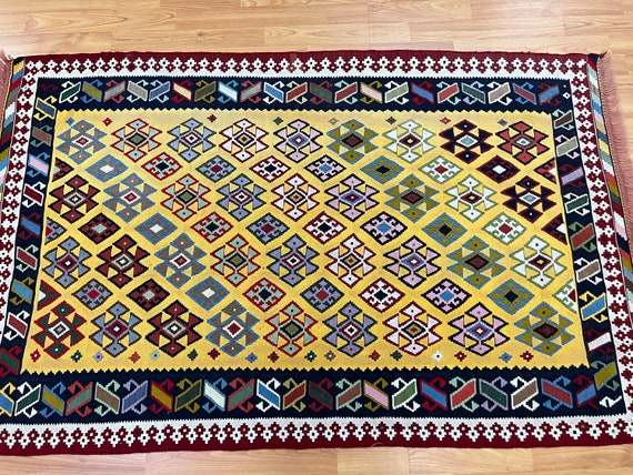 3'3" x 5'2" Kurdish Kilim Oriental Rug - 2 Sided - Hand Made - 100% Wool