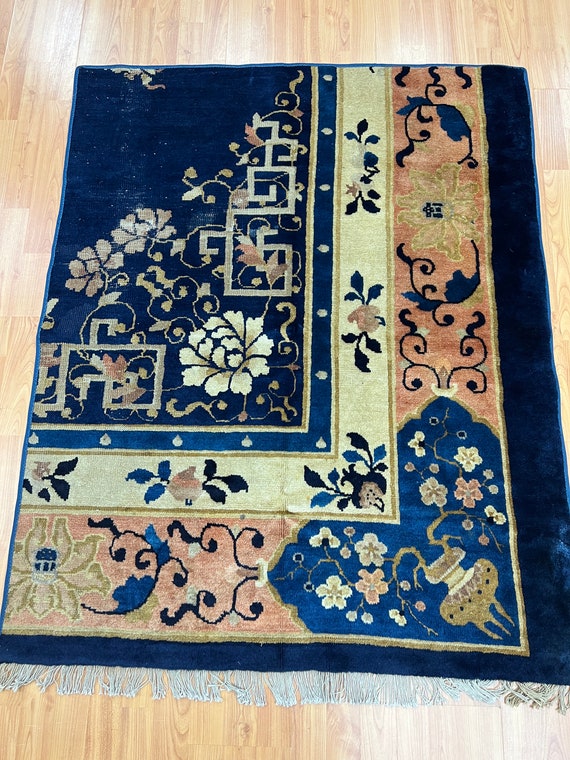 3'7" x 4'6" Antique Chinese Art Deco Oriental Rug - 1920s - Hand Made - 100% Wool