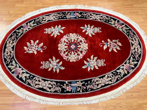 4'5" x 6'5" Oval Chinese Aubusson Oriental Rug - Hand Made - 100% Wool