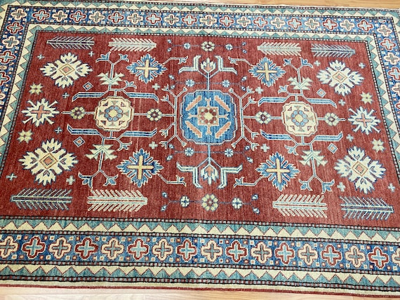 4' x 6' New Pakistani Kazak Oriental Rug - Hand Made - 100% Wool - Vegetable Dye