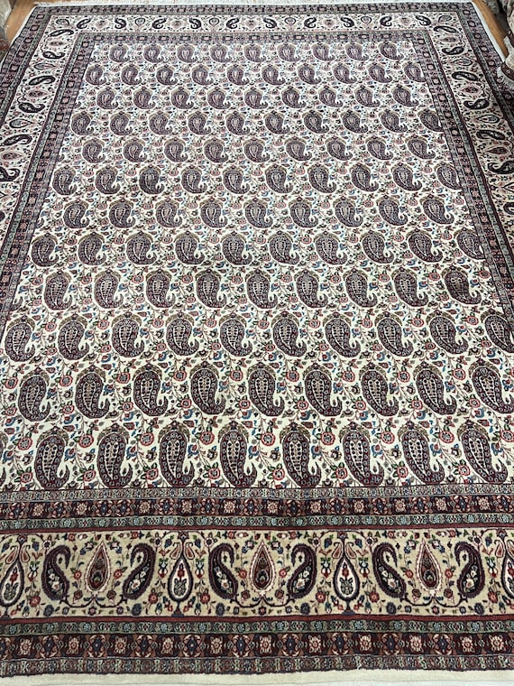 9'8" x 12'8" Indian Kash an Oriental Rug - 1950s - 100% Wool - Hand Made