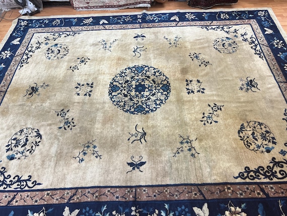 9'3" x 11'9" Antique Chinese Art Deco Oriental Rug - 1910s - 100% Wool - Hand Made