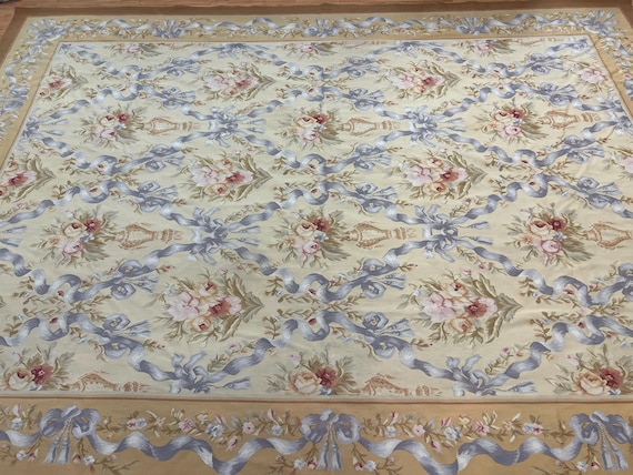 9' x 12'3" Chinese Aubusson Oriental Rug - Flat Weave - Hand Made - 100% Wool