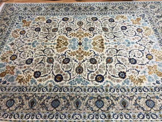 9' x 12'9" Indian Floral Design Oriental Rug - 1950 - Hand Made - 100% Wool