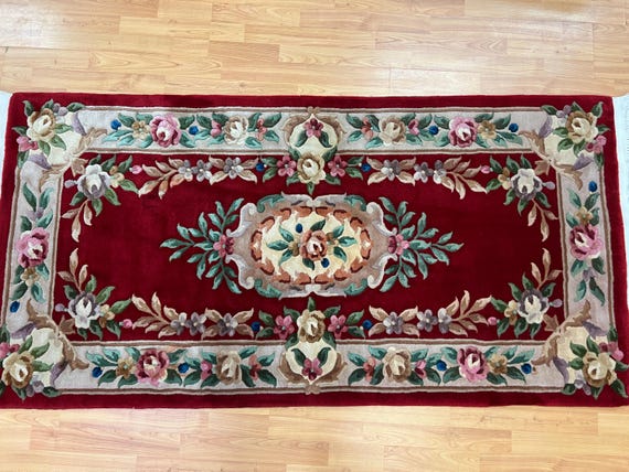 3' x 6'2" Chinese Aubusson Oriental Rug - Full Pile - Hand Made - 100% Wool