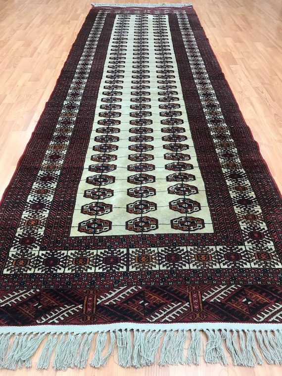 3'1" x 10'4" Pakistani Turkeman Floor Runner Oriental Rug - Hand Made - 100% Wool