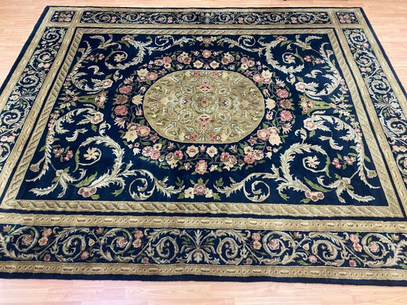 8'2" x 9'10" Indian Aubusson Oriental Rug - Full Pile - Hand Made - 100% Wool