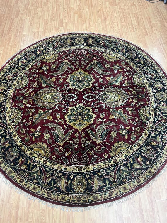 7'9" x 7'9" Round Indian Agra Oriental Rug - Full Pile - Hand Made - 100% Wool