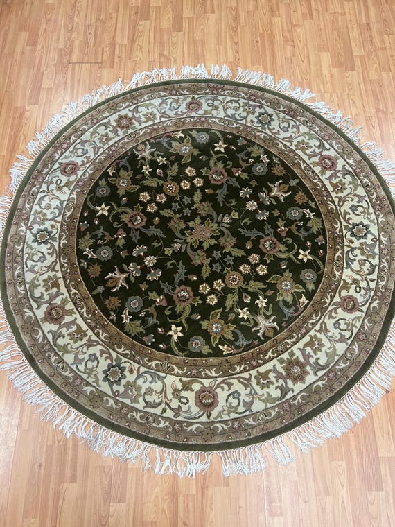 6' x 6' Round Indian Jaipur Oriental Rug - Hand Made - 100% Wool