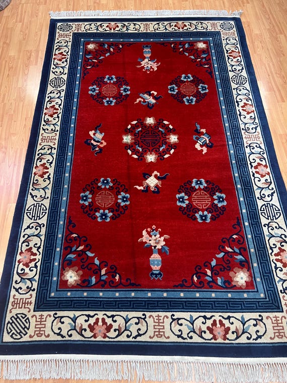 5'6" x 8'8" Chinese Art Deco Oriental Rug - Hand Made - Full Pile - 100% Wool