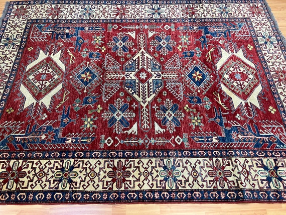 7'2" x 9'6" Pakistani Kazak Oriental Rug - Hand Made - 100% Wool - Vegetable Dye
