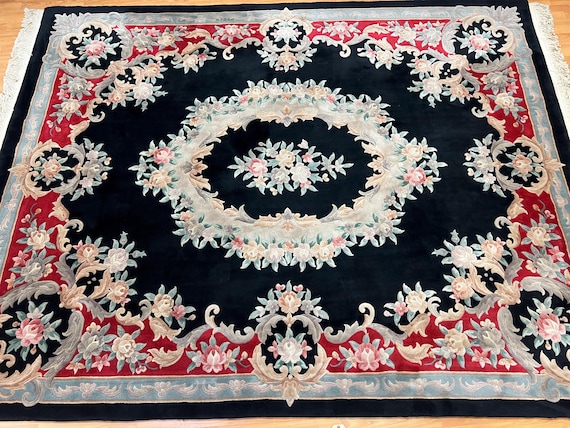 8' x 10'3" Chinese Aubusson Oriental Rug - Black - Hand Made - 100% Wool