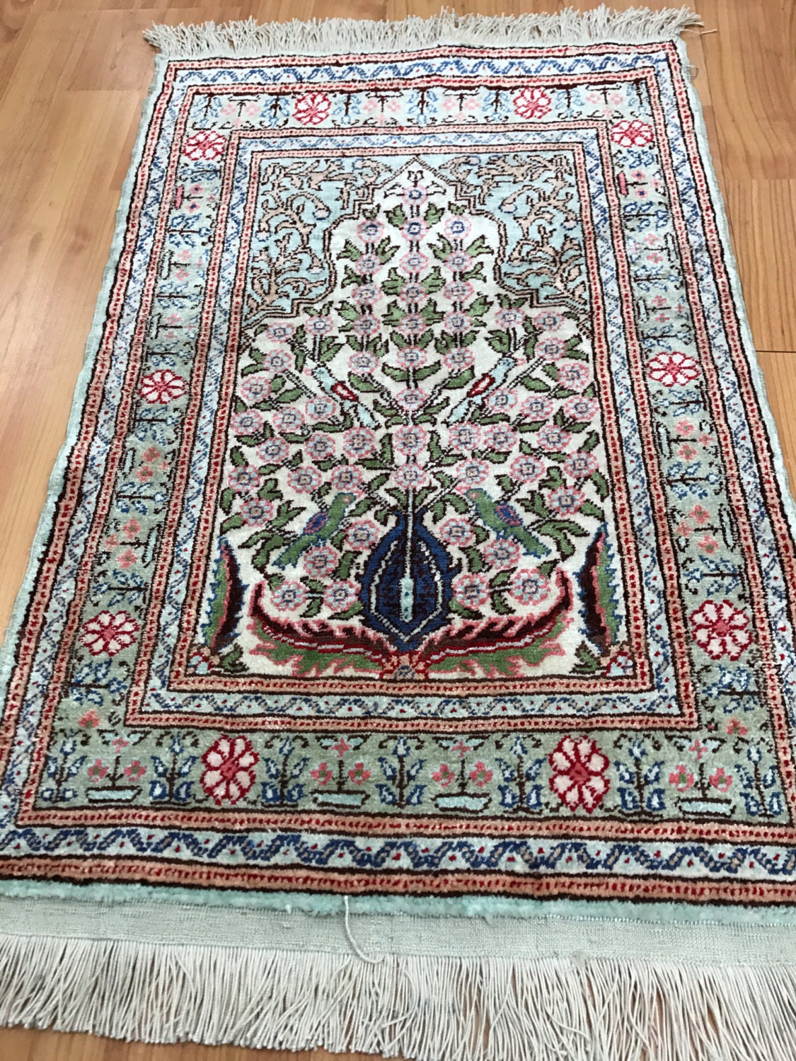 1'4 x 2' Antique Turkish Hereke Oriental Rug 1930s Hand Made 100