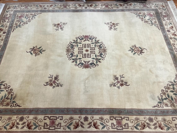 9' x 12' Chinese Art Deco Oriental Rug - Full Pile - Hand Made - 100% Wool
