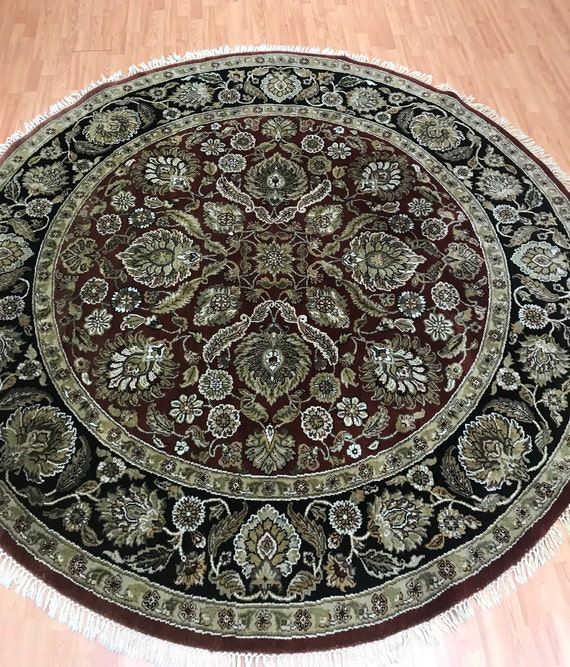 8' x 8' Round Indian Agra Oriental Rug - Full Pile - Hand Made - 100% Wool