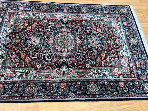 4' x 6' Indian Kashan Design Oriental Rug - Hand Made - 100% Wool