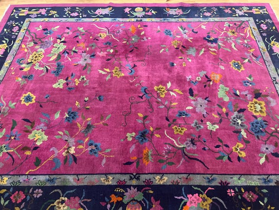 9' x 11'8" Antique Chinese Art Deco Oriental Rug - 1910s - Hand Made - 100% Wool