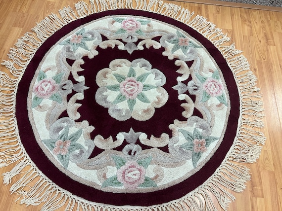 4' x 4' New Chinese Aubusson Oriental Rug - Round - 100% Wool - Hand Made