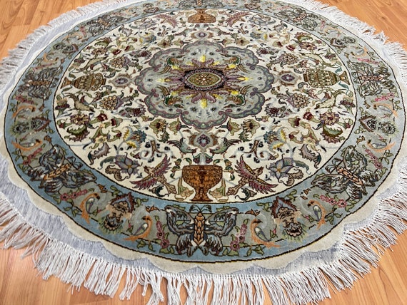 3'5" x 3'6" Round Turkish Oriental Rug - Full Pile - Hand Made - Wool & Silk