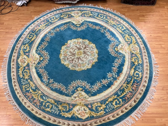 8' x 8' Round Chinese Aubusson Oriental Rug - Hand Made - 100% Wool