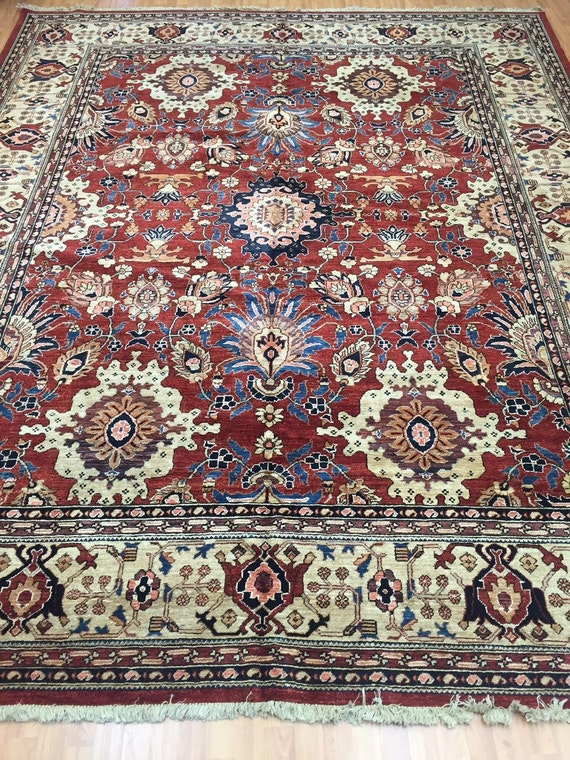 9'3" x 11'6" Pakistani Peshawar Serapi Design Oriental Rug - Hand Made - Vegetable Dye - 100% Wool