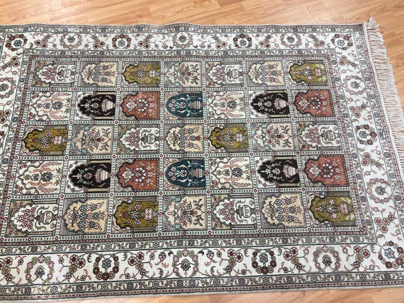 4' x 6' New Turkish Panel Design Oriental Rug - Hand Made - 100% Silk