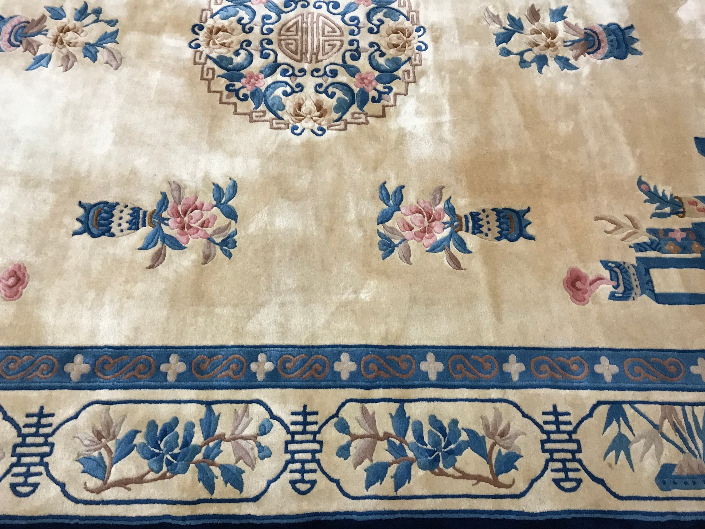 8' x 10’ Chinese Art Deco Oriental Rug 1990 Full Pile Hand Made 100 Wool