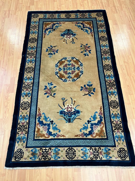 4' x 7'1" Antique Chinese Peking Oriental Rug - 1920s - Hand Made