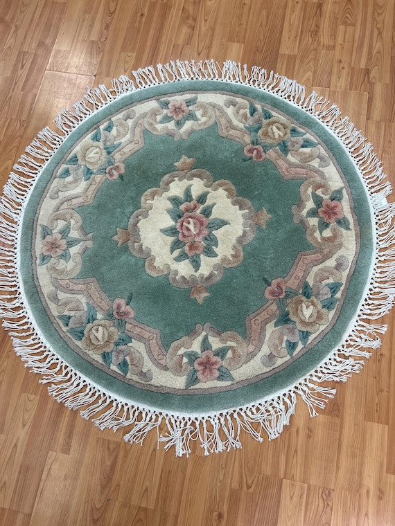 4' x 4' New Chinese Aubusson Oriental Rug - Round - 100% Wool - Hand Made