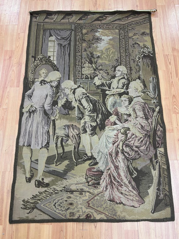 2'10" x 3'6" New French Tapestry - With Hanging Rod - Painting a Woman
