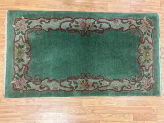 2'6" x 4'7" Chinese Art Deco Oriental Rug - 1950s - 100% Wool - Hand Made