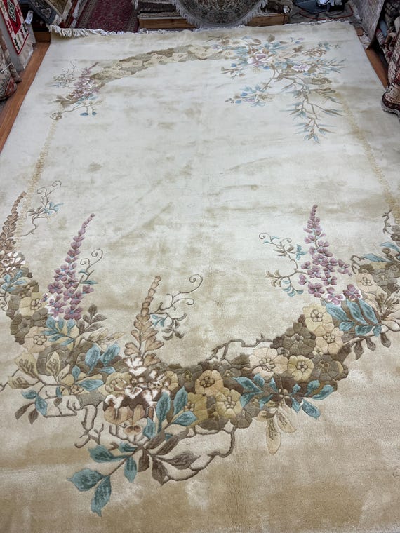 9'9" x 14' Chinese Art Deco Oriental Rug - Hand Made - Full Pile - 100% Wool