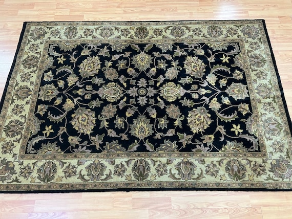 3'11" x 5'10" Indian Tabriz Oriental Rug - Full Pile - Hand Made - 100% Wool