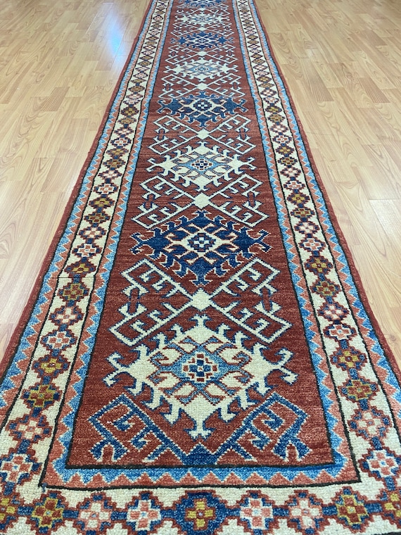 2'1" x 12'2" New Pakistani Kazak Floor Runner Oriental Rug - Hand Made - 100% Wool