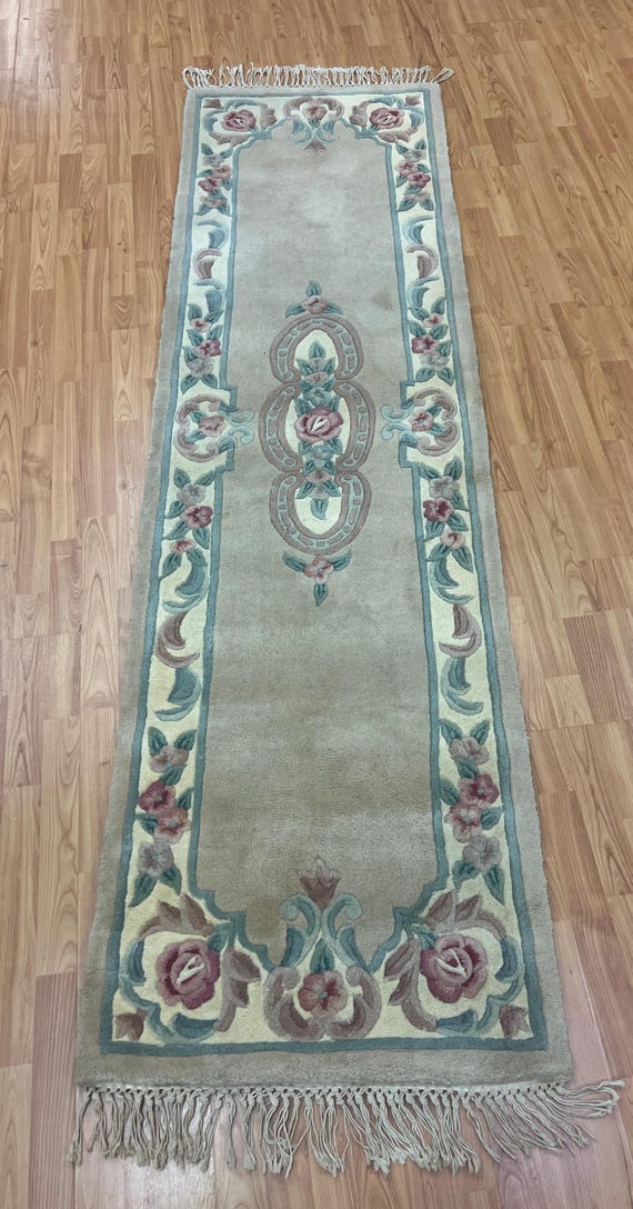 2'3" x 8' Chinese Aubusson Floor Runner Oriental Rug - Hand Made - 100% Wool