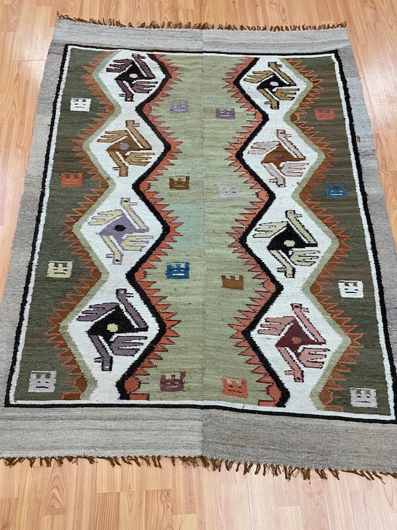 3'9" x 5' Native American Navajo Flat Weave Oriental Rug - Kilim - Hand Made