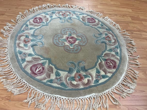 3'1" x 3'1" Round Chinese Aubusson Oriental Rug - Hand Made - 100% Wool