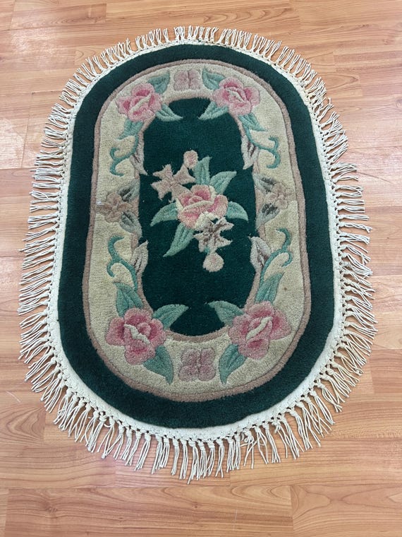 2' x 2'10" Oval Chinese Aubusson Oriental Rug - Hand Made - 100% Wool