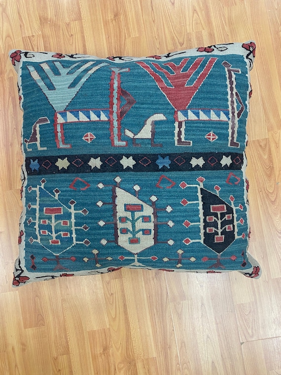 Two Turkish Kilim Pillows - Square - 24" x 24" - Hand Made