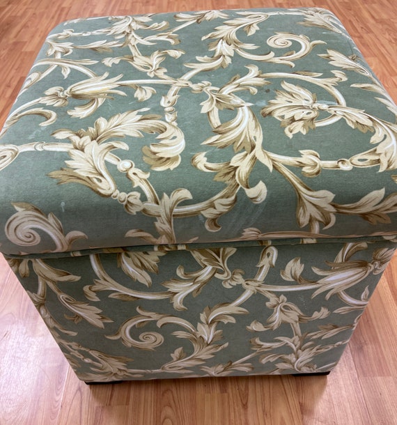 Chinese Ottoman - Foot Stool - 19" x 19" x 19" - Interior Storage Space - Floral