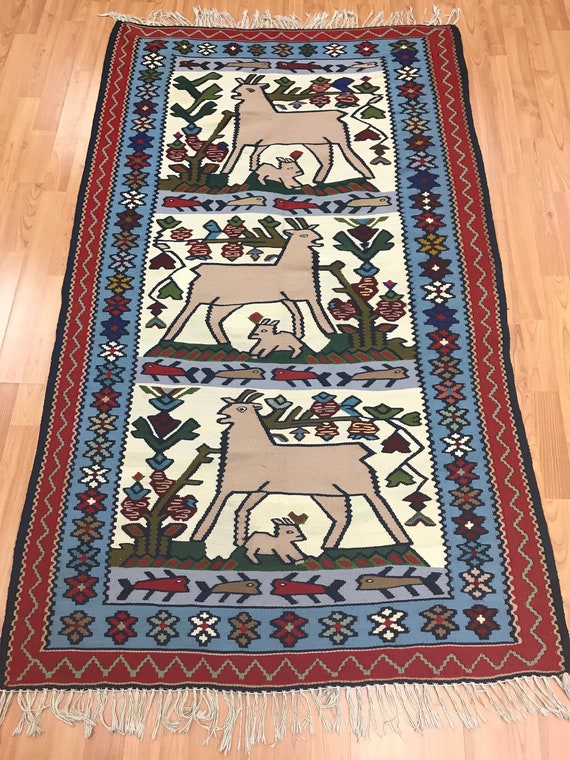 3'3" x 6'6" Turkish Kilim (Kelim) Two-Sided Oriental Rug - Hand Made - 100% Wool