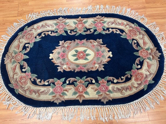 3' x 5' Oval Chinese Aubusson Oriental Rug - Tufted - Hand Made - 100% Wool