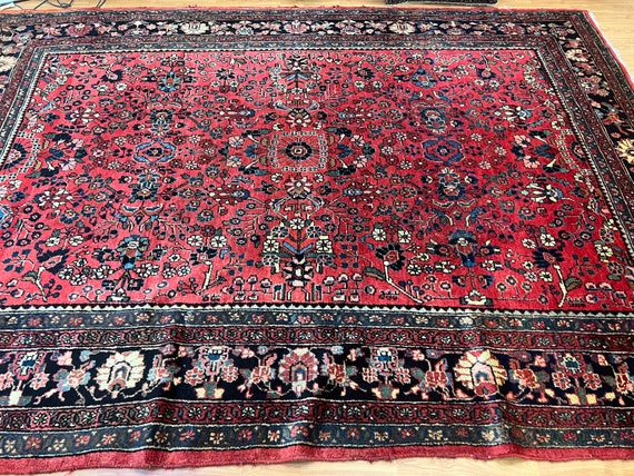 8'10" x 12' Antique Turkish Oriental Rug - 1920s - Hand Made - 100% Wool