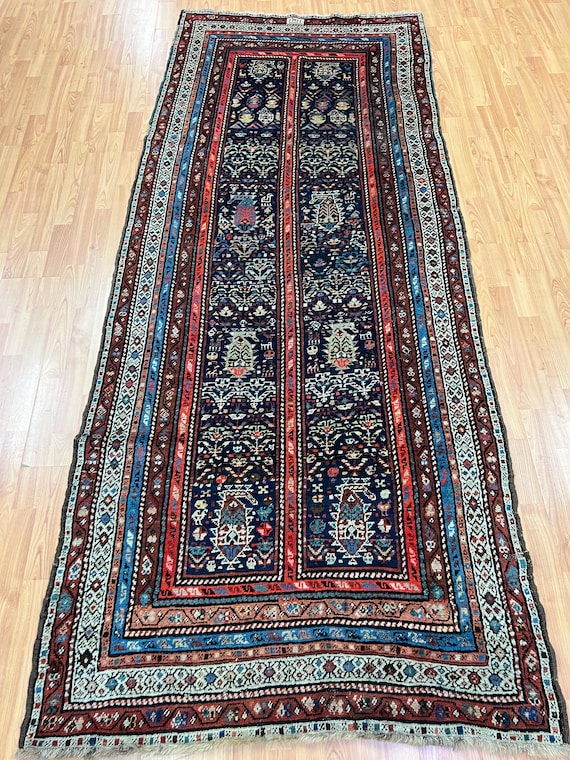 3'8" x 8'8" Antique Russian Kazak Floor Runner Oriental Rug - 1890s - Hand Made