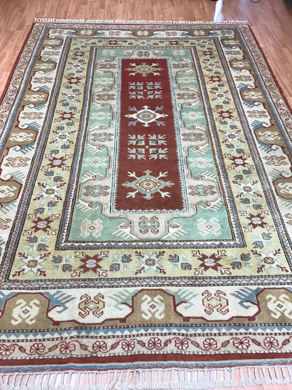 7' x 10' Turkish Kazak Oriental Rug - 1950s - Hand Made - 100% Wool - Vegetable Dye