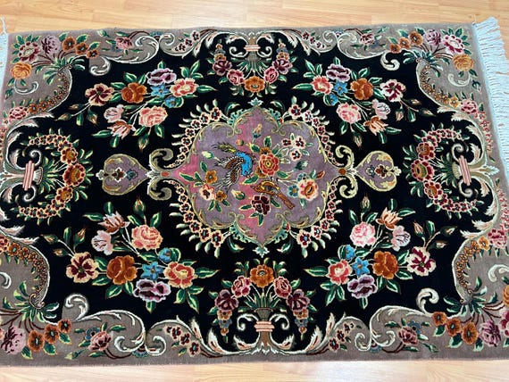 3'4" x 5' Floral Turkish Oriental Rug - Full Pile - Hand Made - Wool & Silk